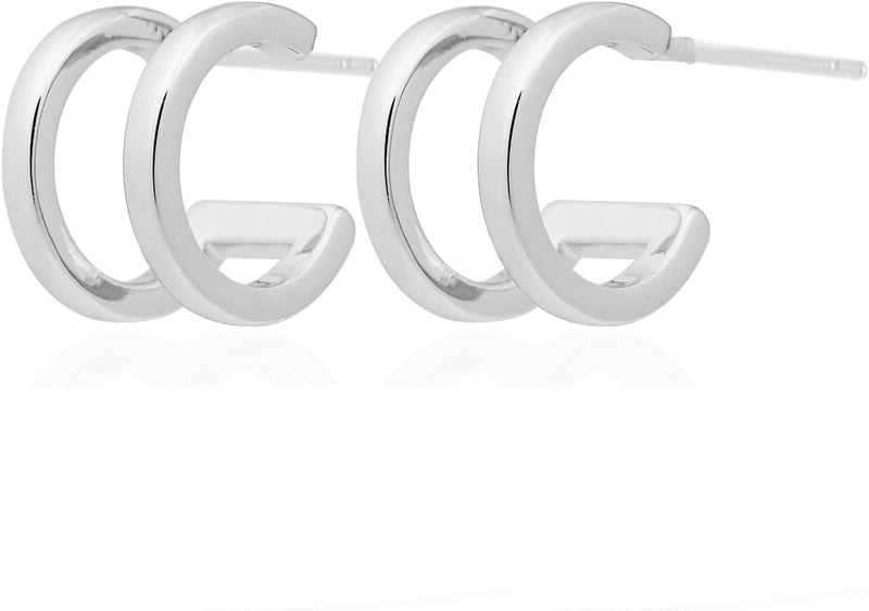 Obidos 14K Gold Plated Triple Huggie Illusion Stud Earrings | Double Huggie Hoop Earrings for One Hole | Gold Hoop Earrings for Women | Drop earrings - Image 3